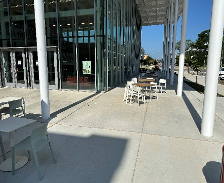 photo of chairs outside of HUB