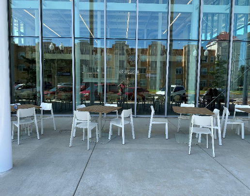 photo of chairs outside of HUB