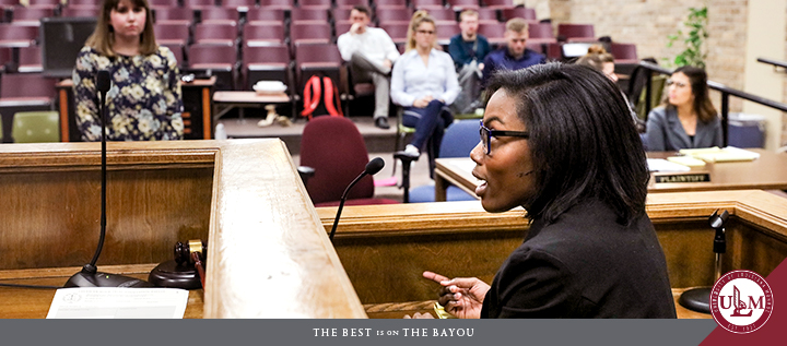 The College of Business and Social Sciences houses the nationally-ranked ULM Mock Trial Team. 